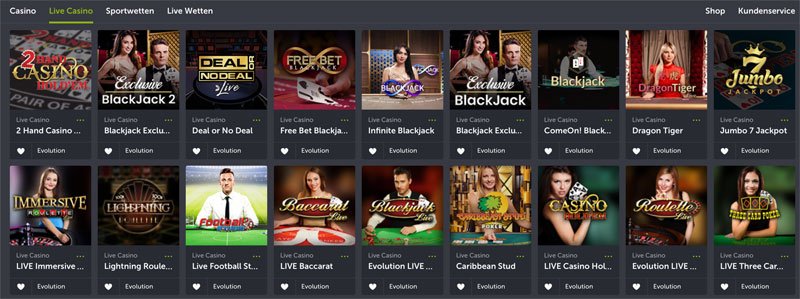 Evolution Gaming Live Spiele