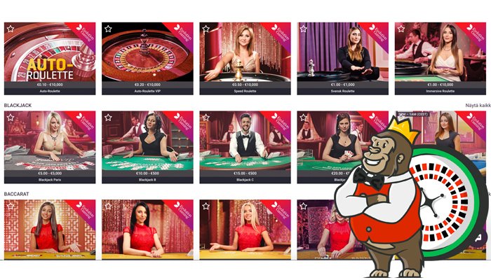 Livepelivalikoimaa Guts kasinolla