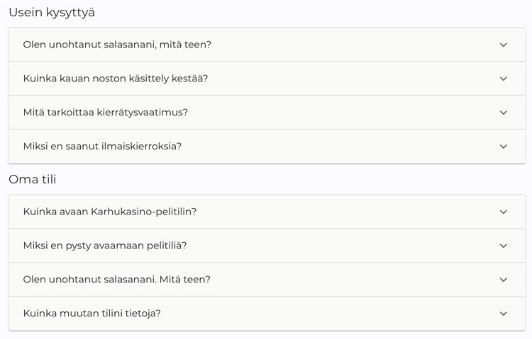 Kasinon asiakaspalvelu ja ukk