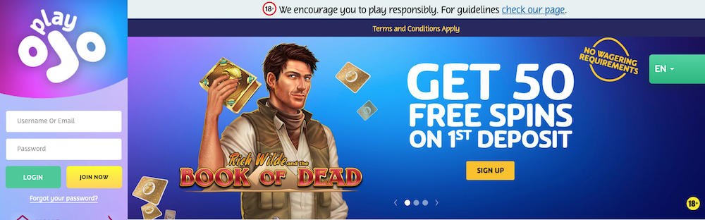 welcome Offer at PlayOjo Casino